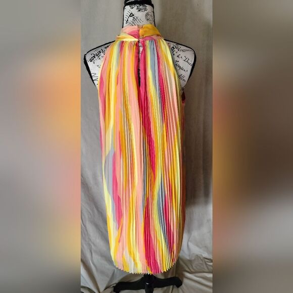 Sandra Darren Halter Pleated Chiffon Sherbert Colored Dress.Size L - Picture 4 of 7